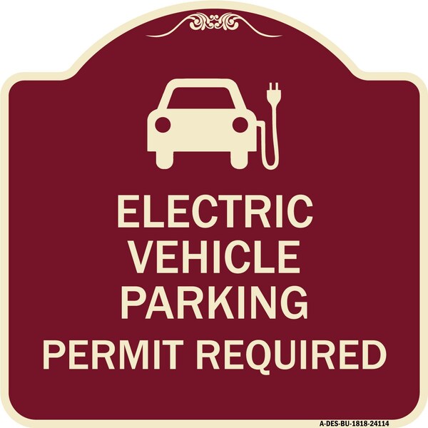 Electric Vehicle Parking Permit Required Heavy-Gauge Aluminum Sign, 18" x 18", BU-1818-24114